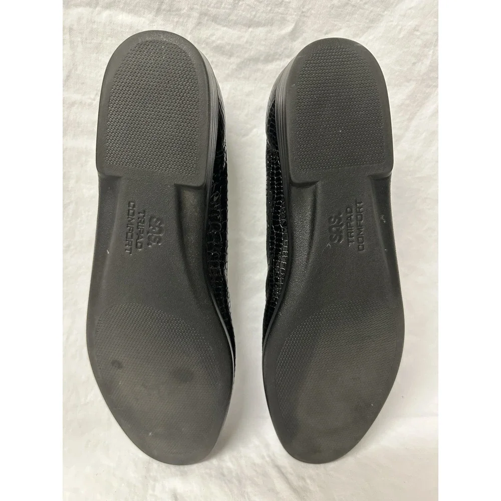 SAS Tripad Comfort Shoes Womens 10.5 Black Patent Leather Croc Embossed Loafers